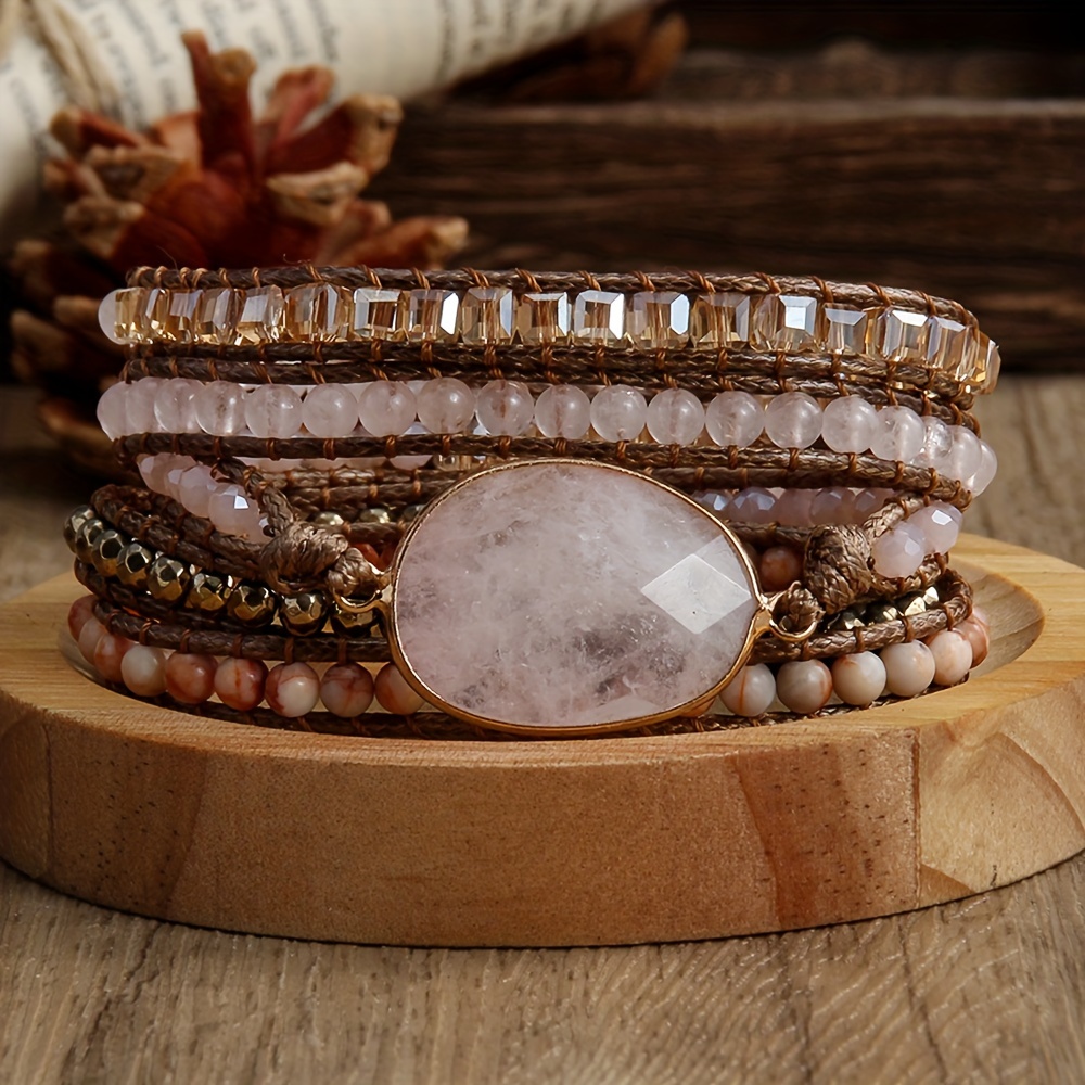 Colorful Stone Wrap Bracelet Hand Rope Jewelry Accessory